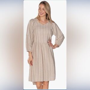 LINDA ANDERSON Sleeve Linen Blend Pull On Dress- Womens Size Large - Beige